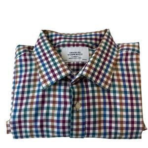 Charles Trywhitt  Brushed Multicolor Plaid Oxford Grid Check Shirt,  19/XXL